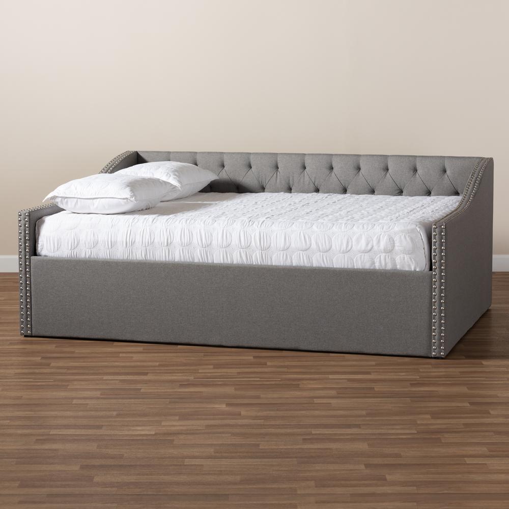 Haylie Modern and Contemporary Light Grey Fabric Upholstered Full Size Daybed. Picture 16