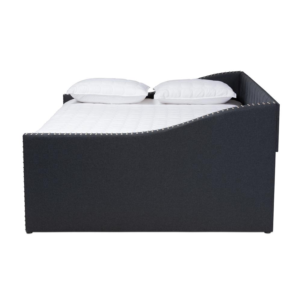 Haylie Modern and Contemporary Dark Grey Fabric Upholstered Full Size Daybed. Picture 11