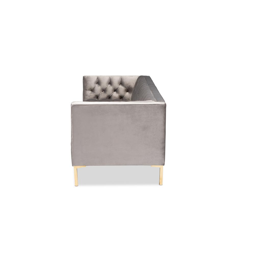 Baxton Studio Zanetta Glam and Luxe Gray Velvet Upholstered Gold Finished Sofa. Picture 12