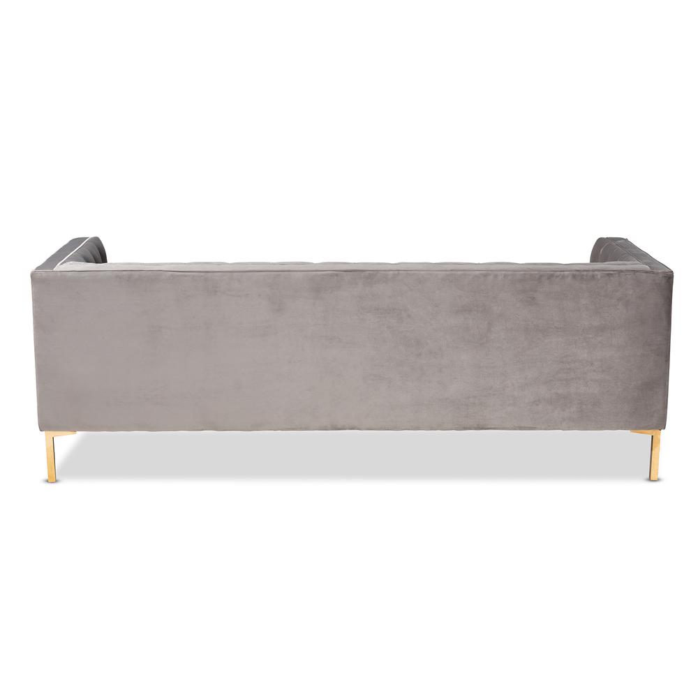 Baxton Studio Zanetta Glam and Luxe Gray Velvet Upholstered Gold Finished Sofa. Picture 13