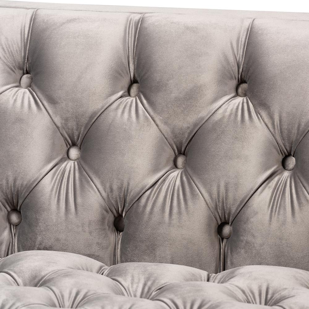 Baxton Studio Zanetta Glam and Luxe Gray Velvet Upholstered Gold Finished Sofa. Picture 14