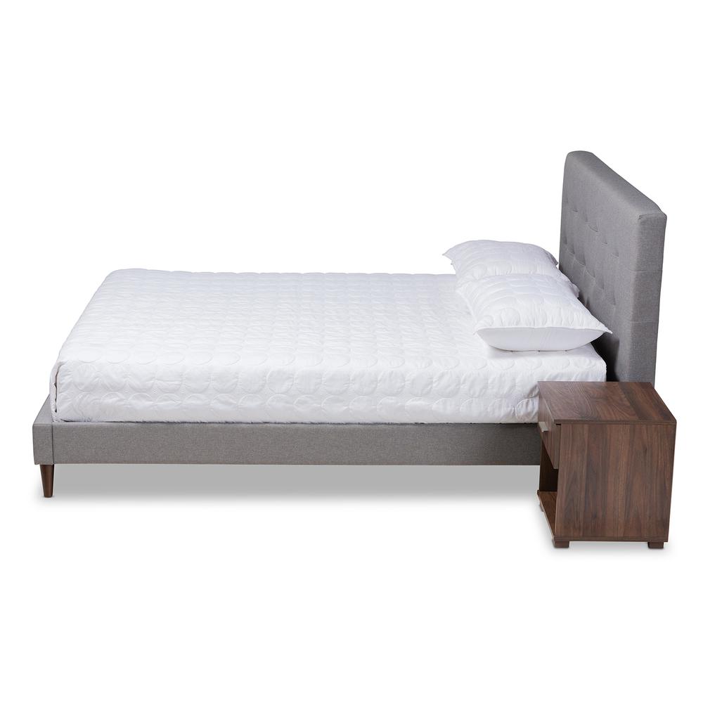 Baxton Studio Maren Mid-Century Modern Light Grey Fabric Upholstered Queen Size Platform Bed with Two Nightstands. Picture 3