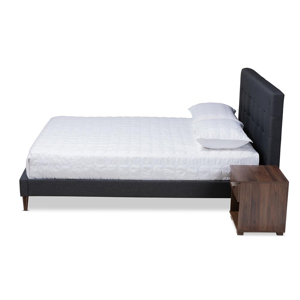 Baxton Studio Maren Mid-Century Modern Dark Grey Fabric Upholstered Queen Size Platform Bed with Two Nightstands. Picture 3