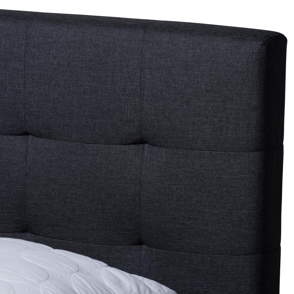 Baxton Studio Maren Mid-Century Modern Dark Grey Fabric Upholstered Queen Size Platform Bed with Two Nightstands. Picture 5