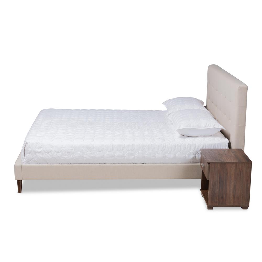 Baxton Studio Maren Mid-Century Modern Beige Fabric Upholstered Queen Size Platform Bed with Two Nightstands. Picture 3
