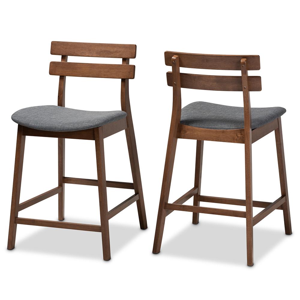 Baxton Studio Larine Modern and Contemporary Dark Grey Fabric Upholstered Walnut Finished 2-Piece Wood Counter Stool Set. Picture 12