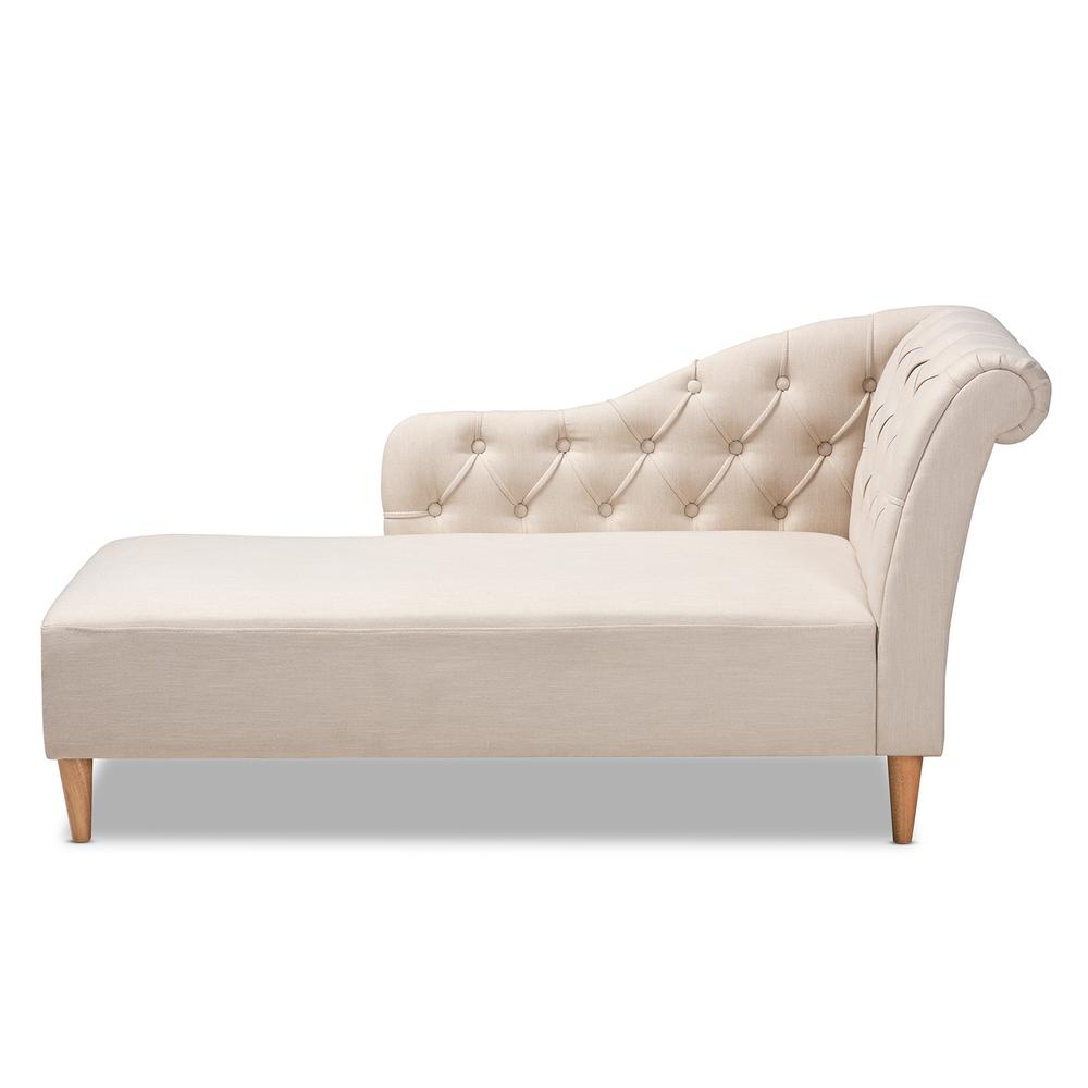 Beige Fabric Upholstered Oak Finished Chaise Lounge. Picture 11