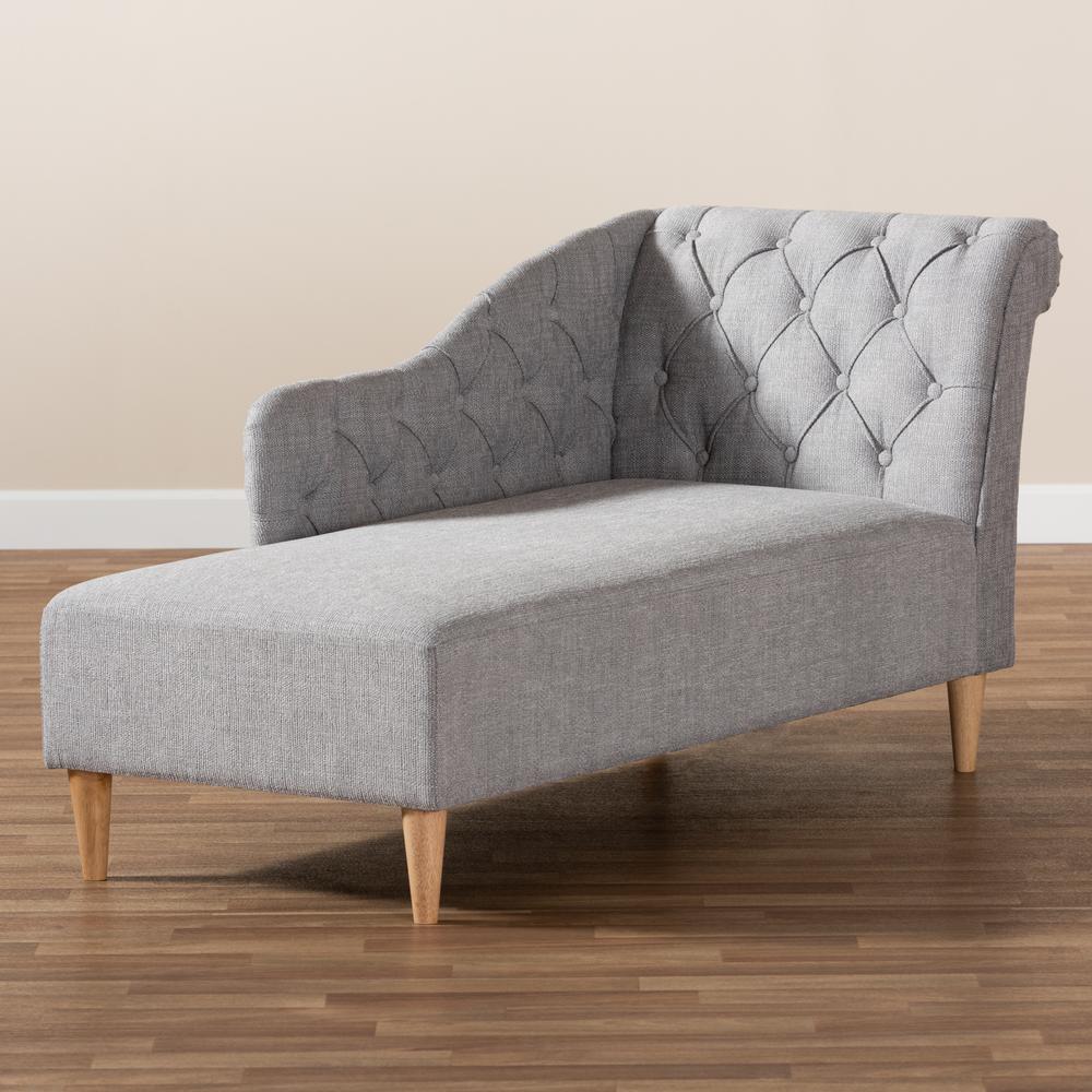 Baxton Studio Emeline Modern and Contemporary Grey Fabric Upholstered Oak Finished Chaise Lounge. Picture 9