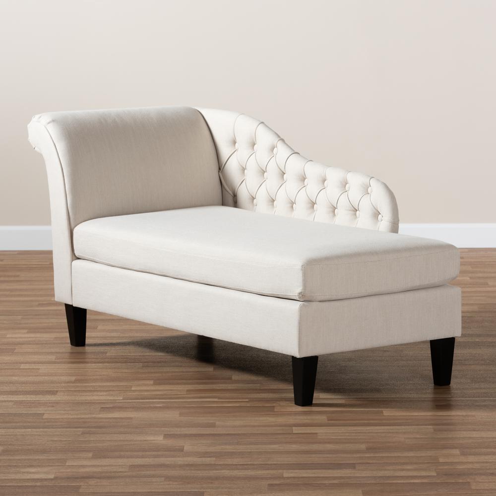 Baxton Studio Florent Modern and Contemporary Beige Fabric Upholstered Black Finished Chaise Lounge. Picture 9