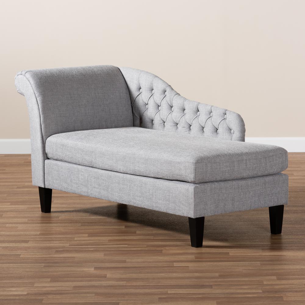 Baxton Studio Florent Modern and Contemporary Grey Fabric Upholstered Black Finished Chaise Lounge. Picture 9