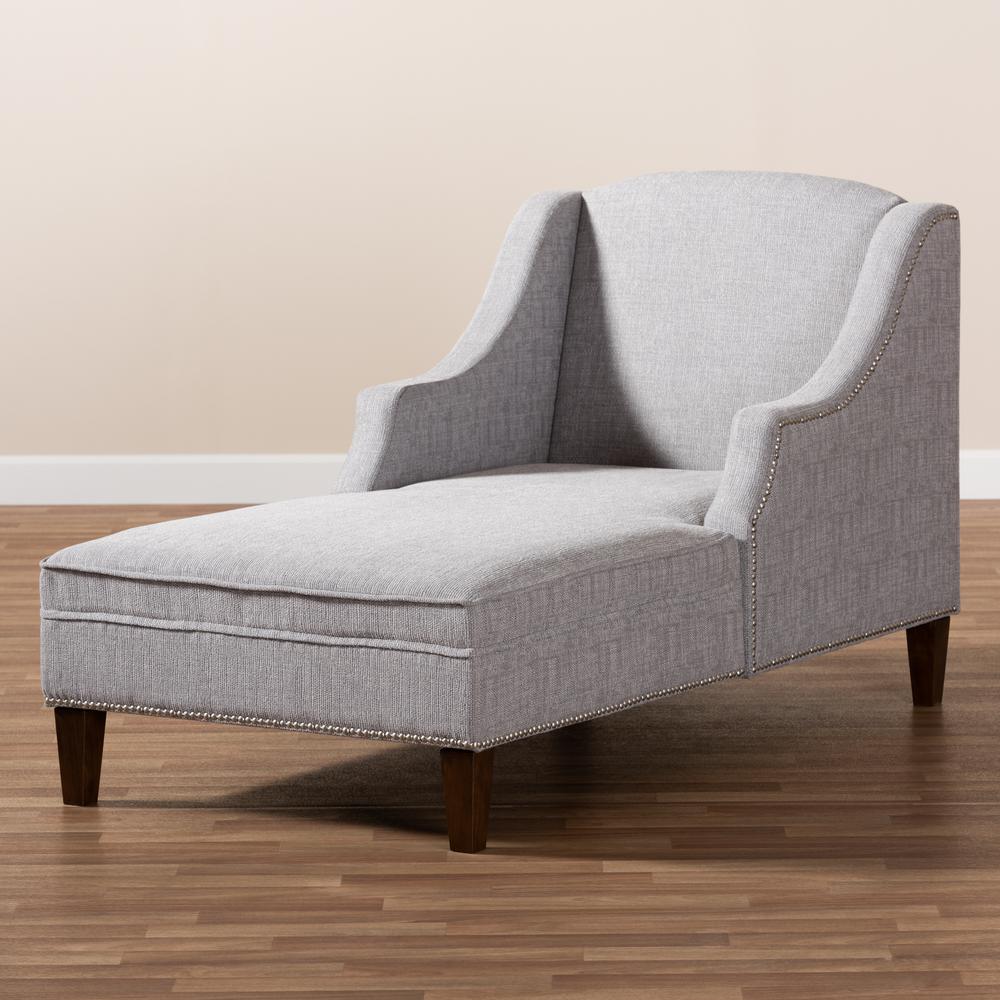 Baxton Studio Leonie Modern and Contemporary Grey Fabric Upholstered Wenge Brown Finished Chaise Lounge. Picture 9