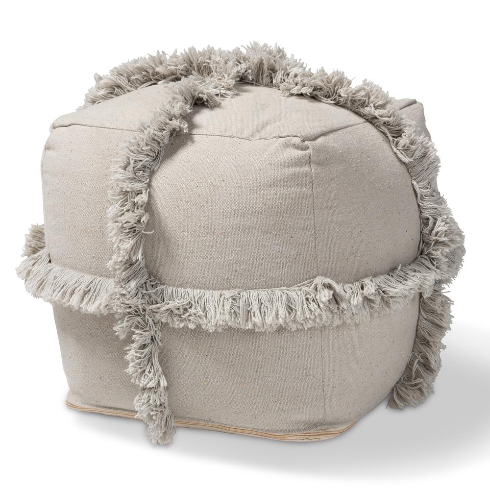 Baxton Studio Alfro Moroccan Inspired Grey Handwoven Cotton Fringe Pouf Ottoman. Picture 7