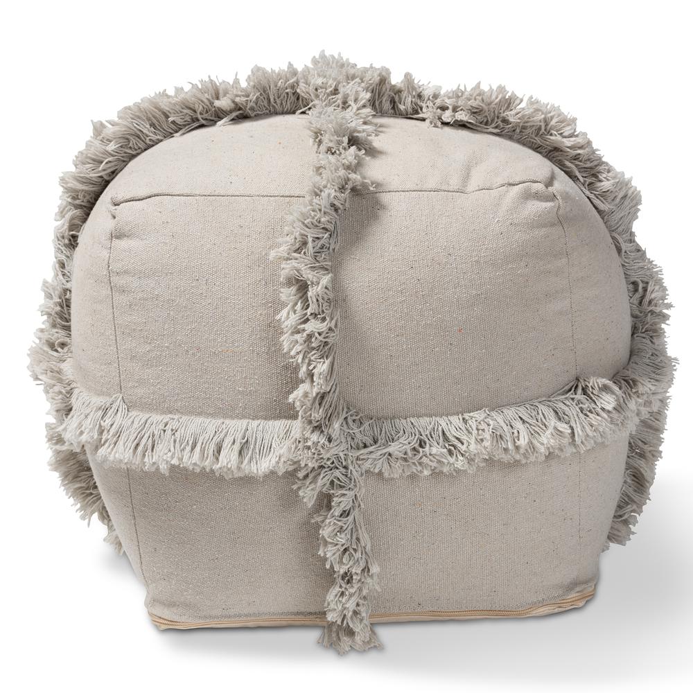 Baxton Studio Alfro Moroccan Inspired Grey Handwoven Cotton Fringe Pouf Ottoman. Picture 8