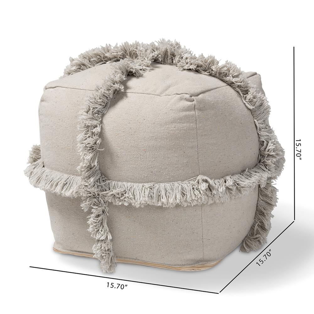 Baxton Studio Alfro Moroccan Inspired Grey Handwoven Cotton Fringe Pouf Ottoman. Picture 12