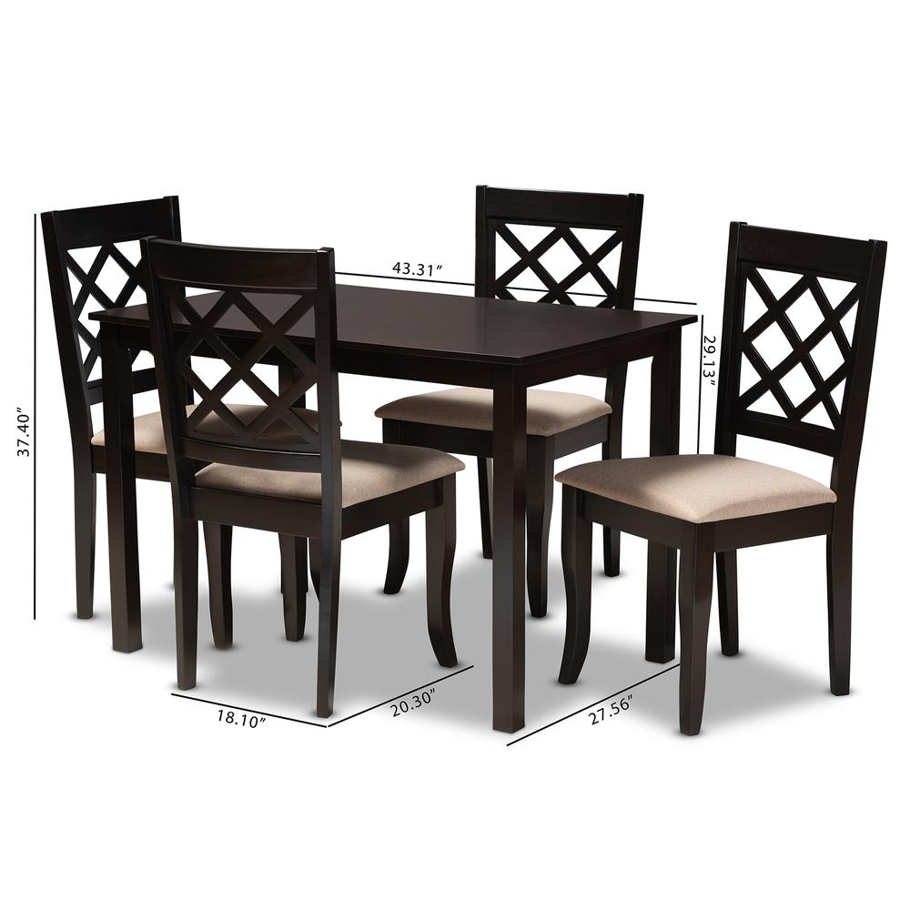 Sand Fabric Upholstered Espresso Brown Finished 5-Piece Wood Dining Set. Picture 15