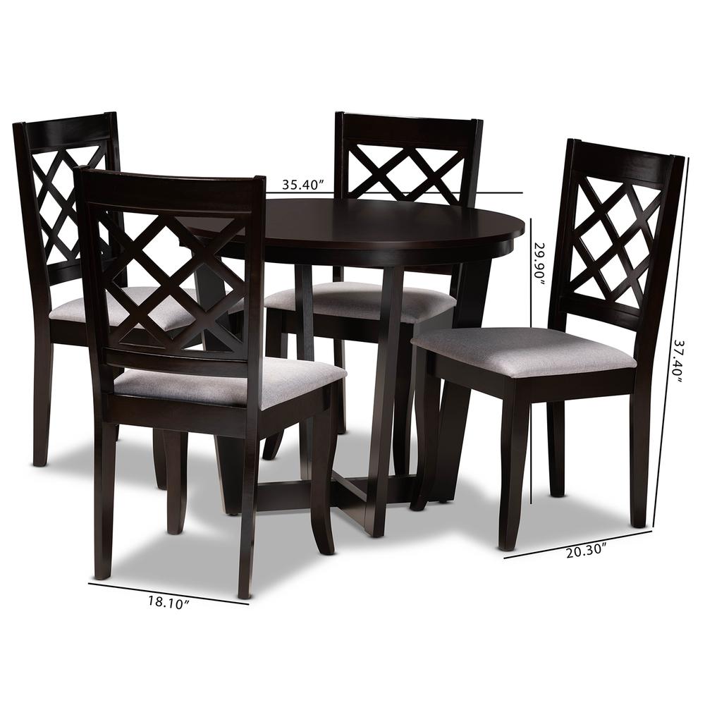 Grey Fabric Upholstered and Dark Brown Finished Wood 5-Piece Dining Set. Picture 18