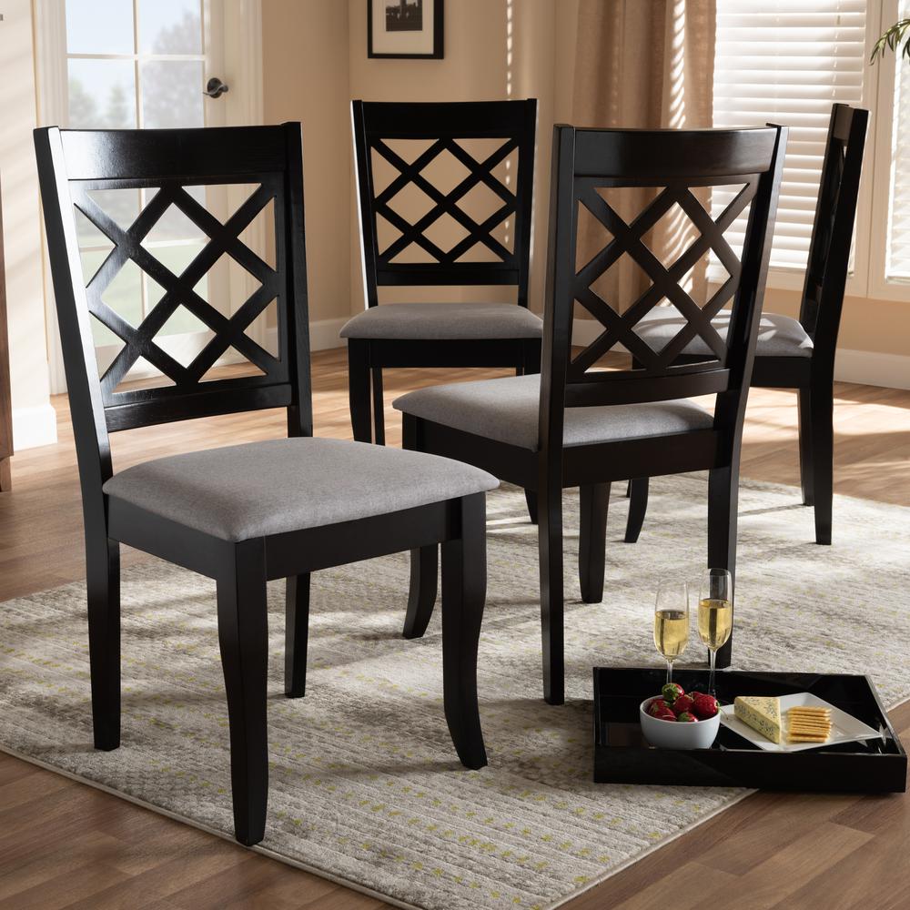 Grey Fabric Upholstered Espresso Brown Finished Wood Dining Chair Set of 4. Picture 10