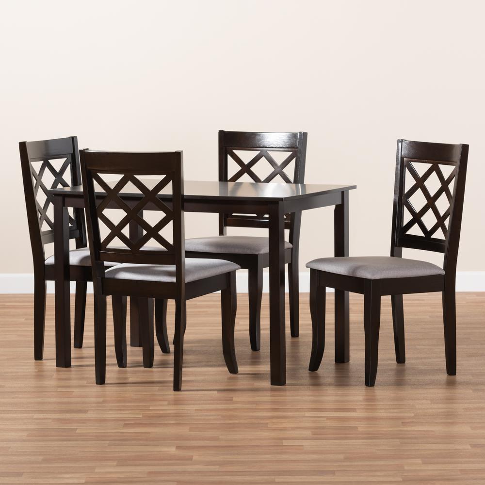 Baxton Studio Verner Modern and Contemporary Grey Fabric Upholstered Espresso Brown Finished 5-Piece Wood Dining Set. Picture 7