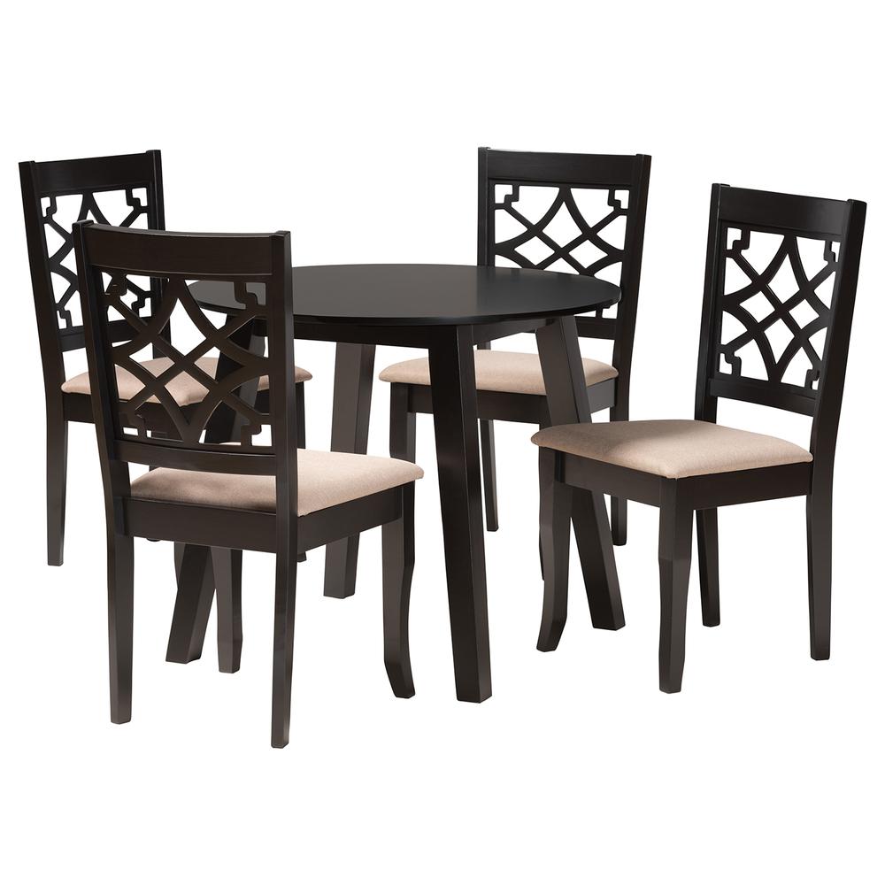 Thea Modern Beige Fabric and Dark Brown Finished Wood 5-Piece Dining Set. Picture 11