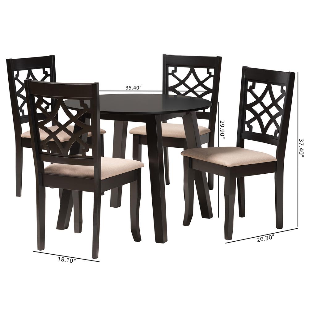 Thea Modern Beige Fabric and Dark Brown Finished Wood 5-Piece Dining Set. Picture 20