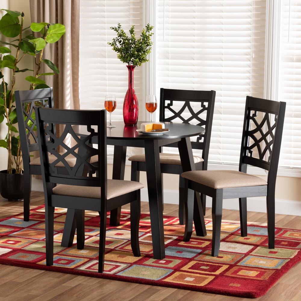 Thea Modern Beige Fabric and Dark Brown Finished Wood 5-Piece Dining Set. Picture 18