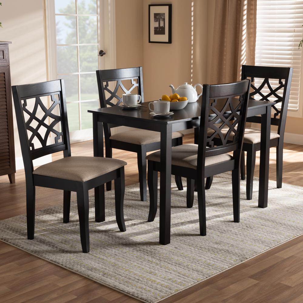 Sand Fabric Upholstered Espresso Brown Finished 5-Piece Wood Dining Set. Picture 12