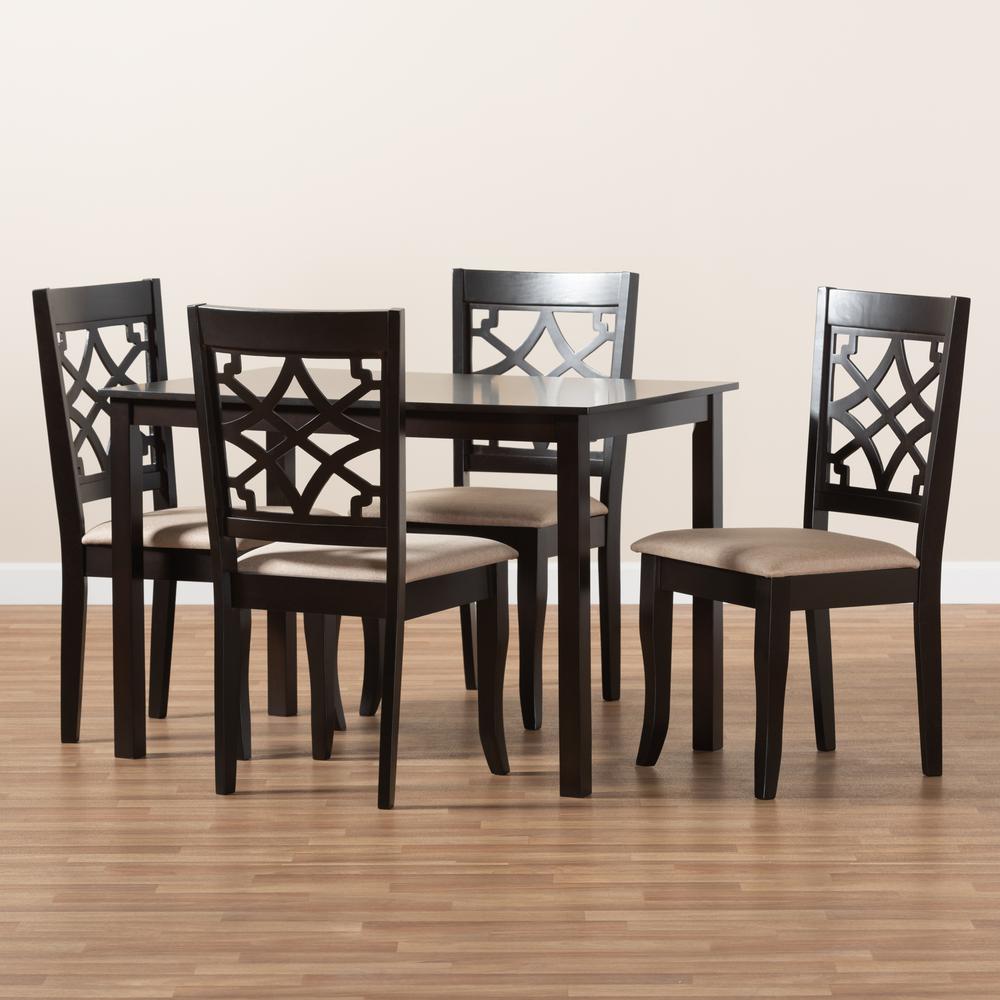 Baxton Studio Mael Modern and Contemporary Sand Fabric Upholstered Espresso Brown Finished 5-Piece Wood Dining Set. Picture 7