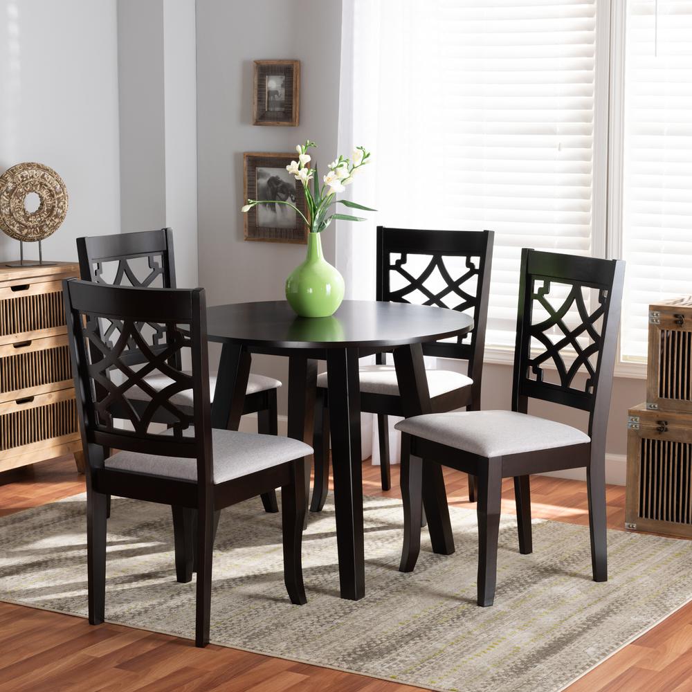 Grey Fabric Upholstered and Dark Brown Finished Wood 5-Piece Dining Set. Picture 14