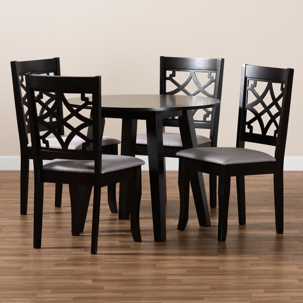 Grey Fabric Upholstered and Dark Brown Finished Wood 5-Piece Dining Set. Picture 15