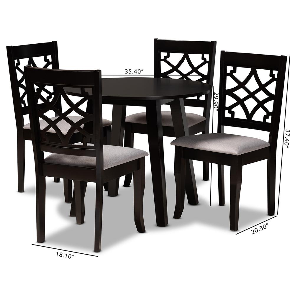 Grey Fabric Upholstered and Dark Brown Finished Wood 5-Piece Dining Set. Picture 16