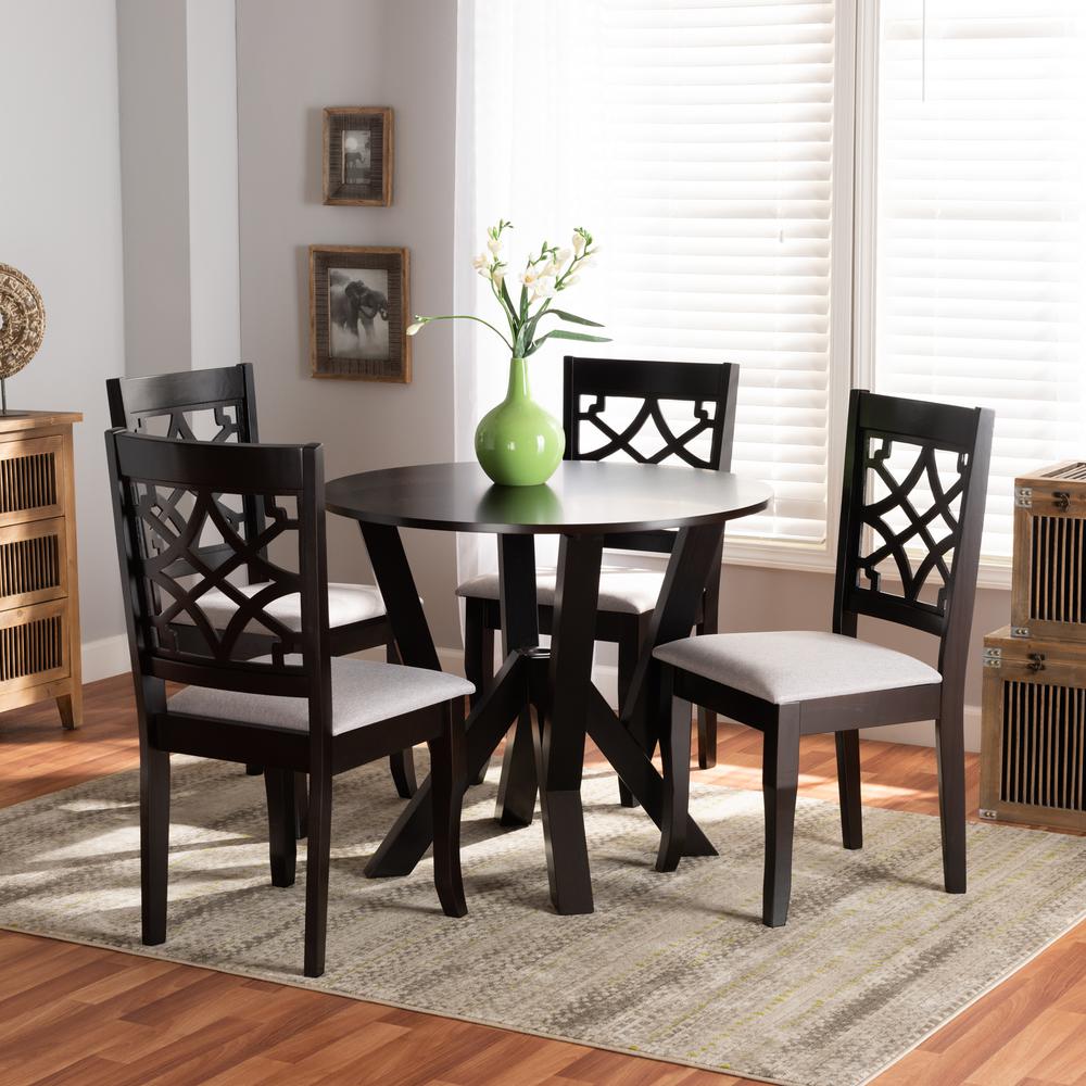 Alisa Modern and Contemporary Grey Fabric Upholstered and Dark Brown Finished Wood 5-Piece Dining Set. Picture 7