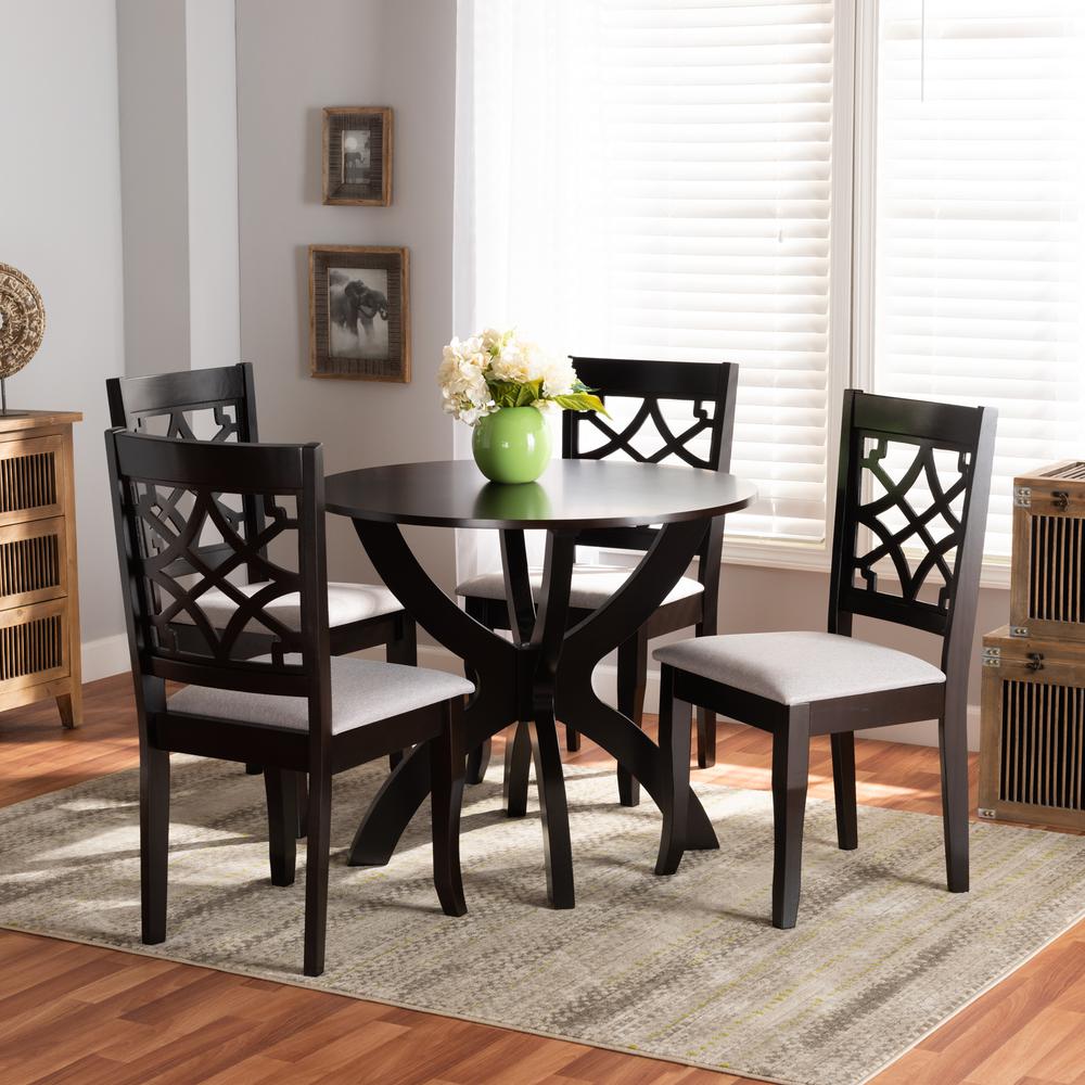 Grey Fabric Upholstered and Dark Brown Finished Wood 5-Piece Dining Set. Picture 14