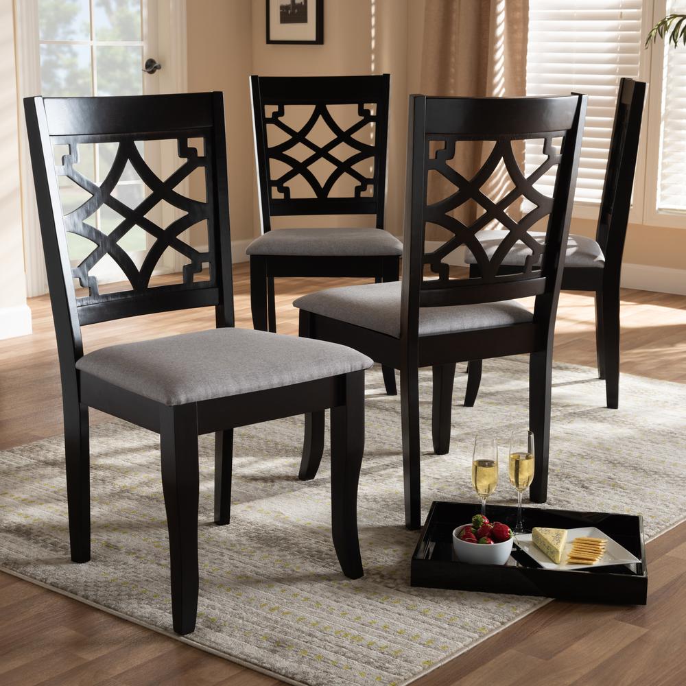 Grey Fabric Upholstered Espresso Brown Finished Wood Dining Chair Set of 4. Picture 10