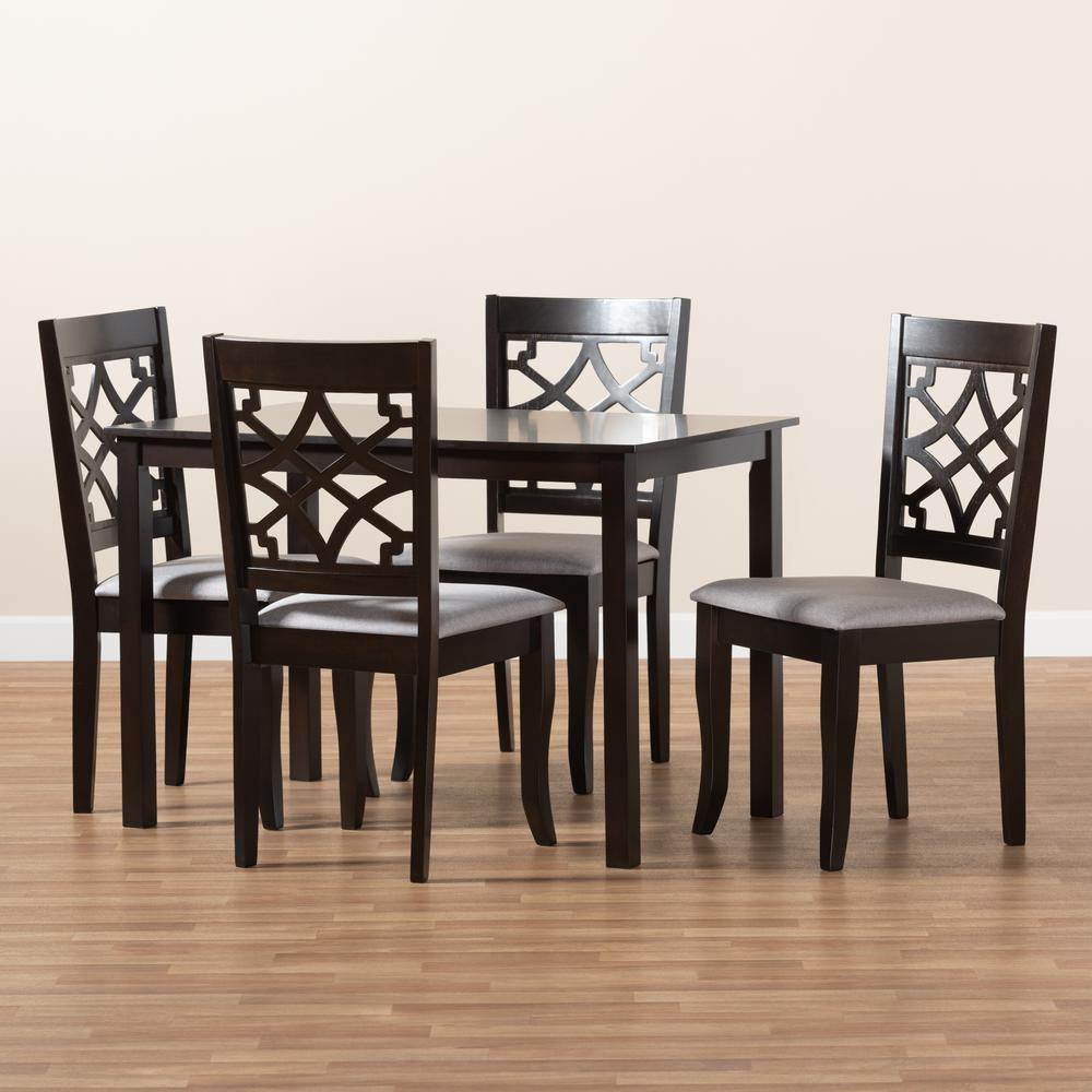 Baxton Studio Mael Modern and Contemporary Grey Fabric Upholstered Espresso Brown Finished 5-Piece Wood Dining Set. Picture 7