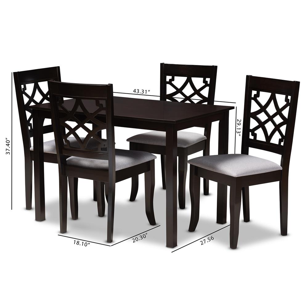 Grey Fabric Upholstered Espresso Brown Finished 5-Piece Wood Dining Set. Picture 14