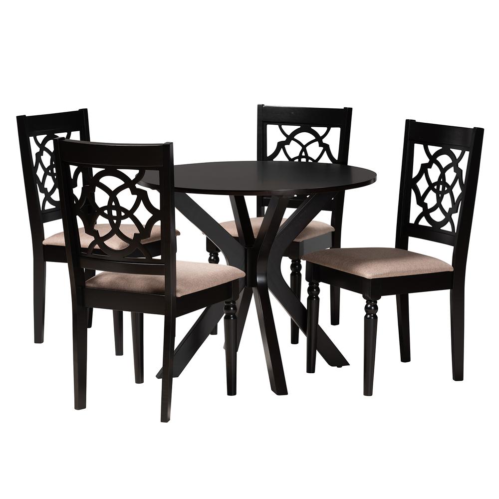 Sadie Modern Beige Fabric and Espresso Brown Finished Wood 5-Piece Dining Set. Picture 11