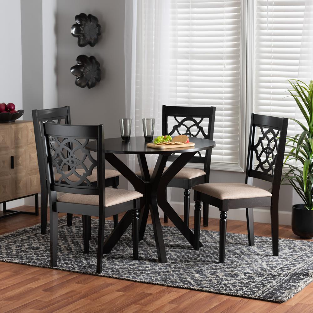 Sadie Modern Beige Fabric and Espresso Brown Finished Wood 5-Piece Dining Set. Picture 18