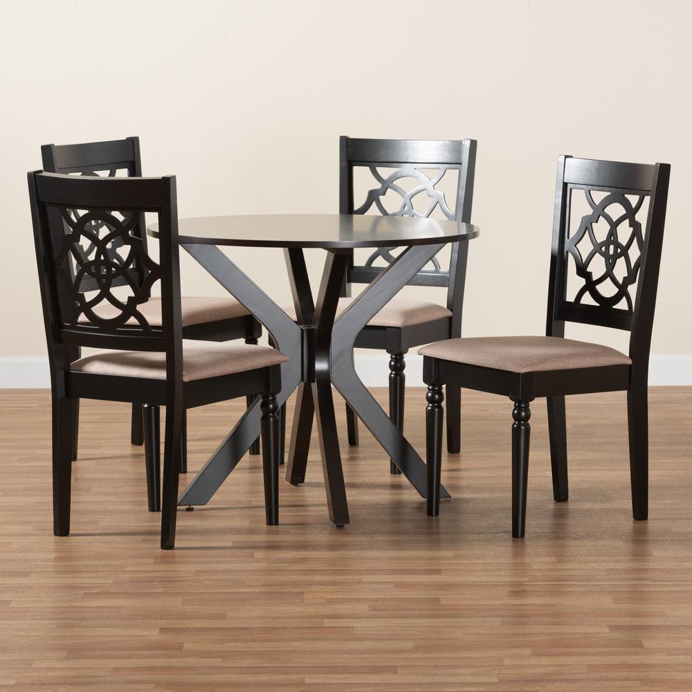 Sadie Modern Beige Fabric and Espresso Brown Finished Wood 5-Piece Dining Set. Picture 19