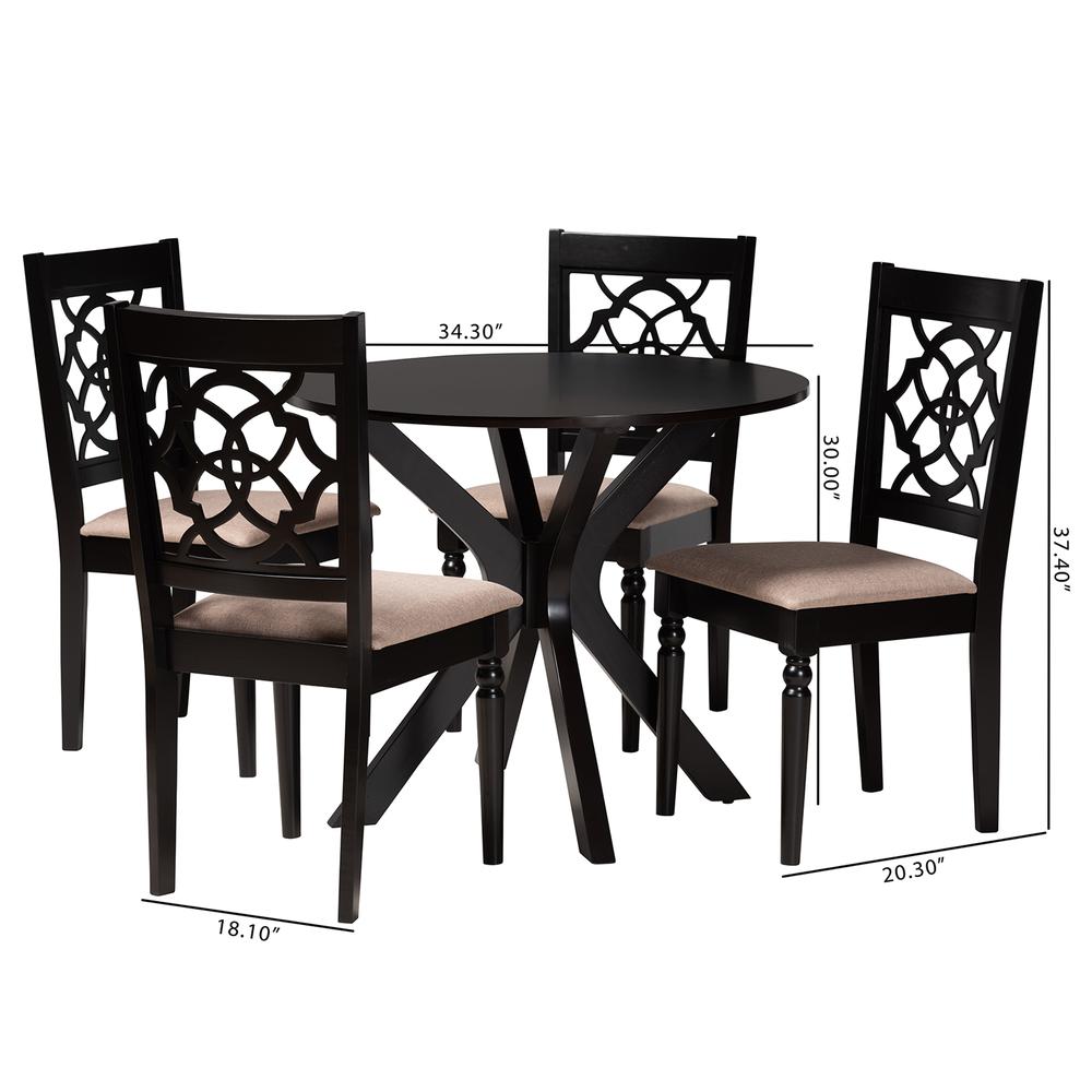 Sadie Modern Beige Fabric and Espresso Brown Finished Wood 5-Piece Dining Set. Picture 20
