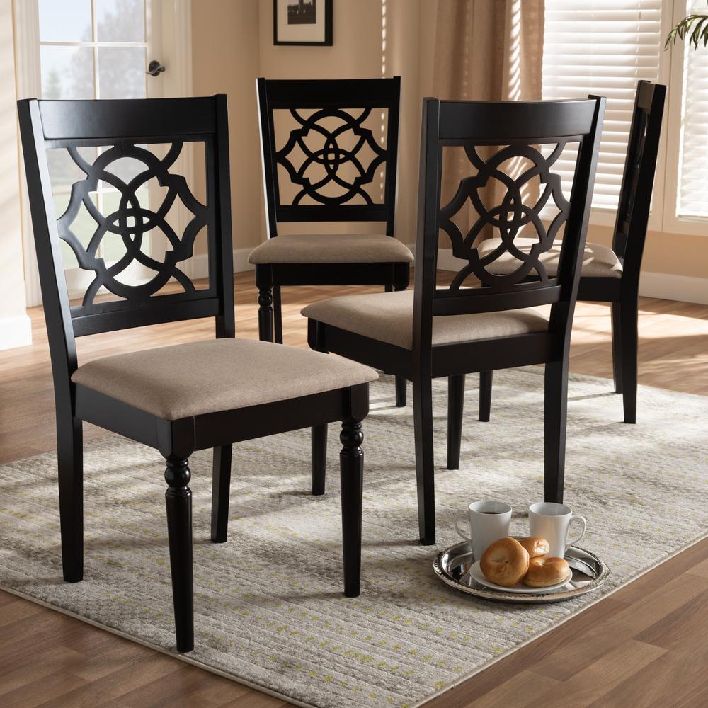 Sand Fabric Upholstered Espresso Brown Finished Wood Dining Chair Set of 4. Picture 10