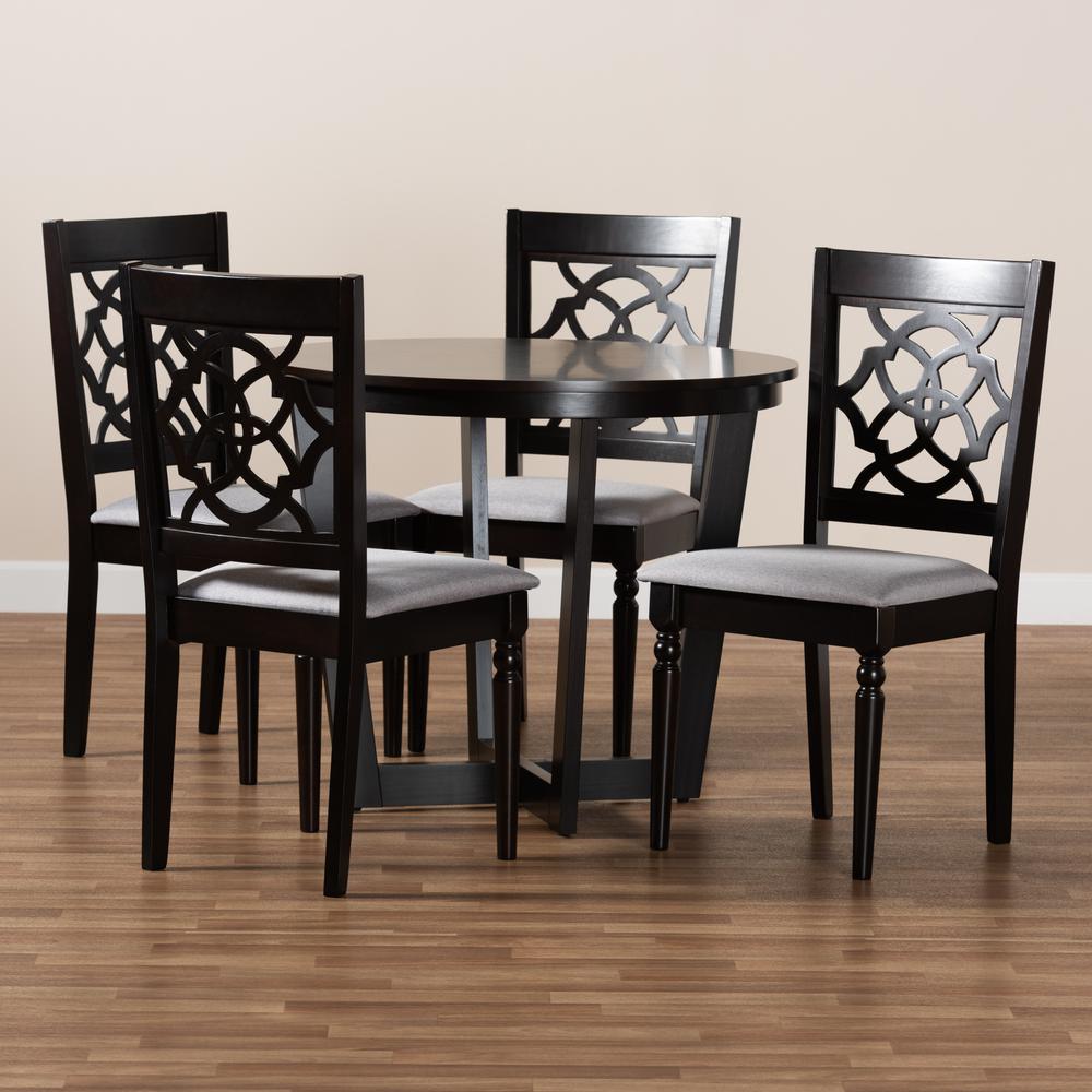 Grey Fabric Upholstered and Dark Brown Finished Wood 5-Piece Dining Set. Picture 17