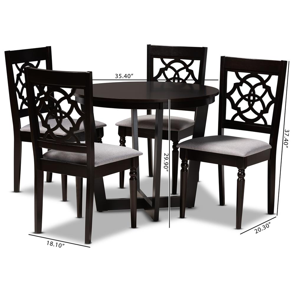 Grey Fabric Upholstered and Dark Brown Finished Wood 5-Piece Dining Set. Picture 18