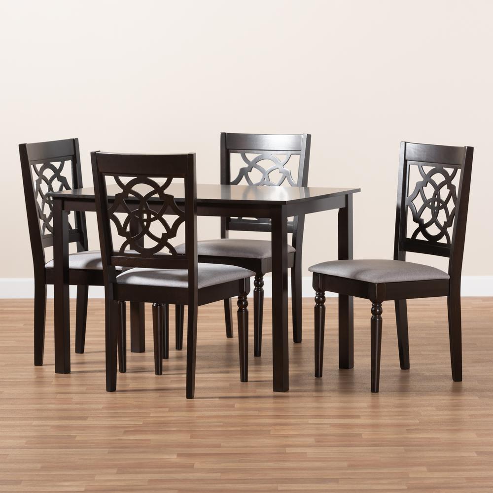 Baxton Studio Renaud Modern and Contemporary Grey Fabric Upholstered Espresso Brown Finished 5-Piece Wood Dining Set. Picture 7