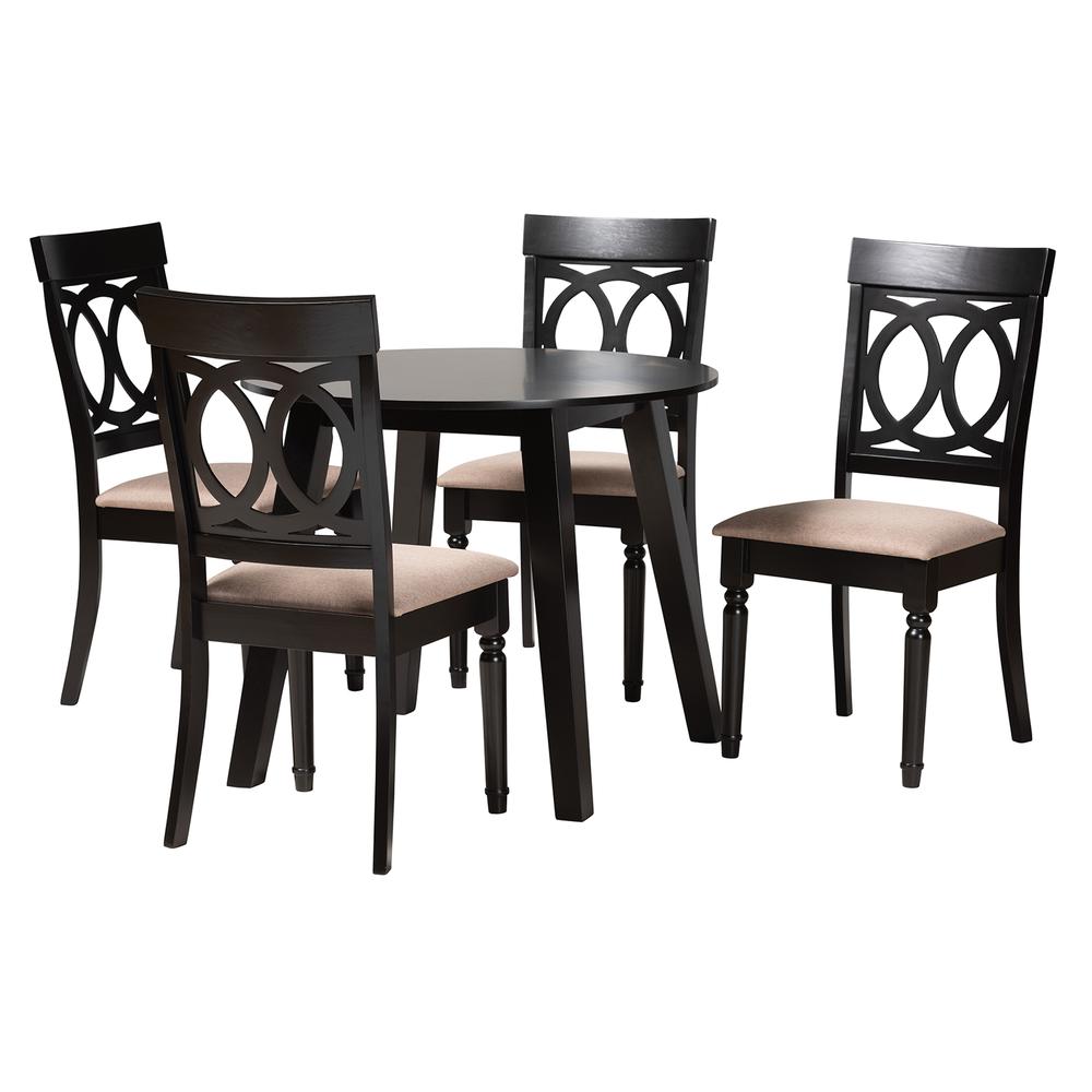 Charlottle Modern Beige Fabric and Dark Brown Finished Wood 5-Piece Dining Set. Picture 11