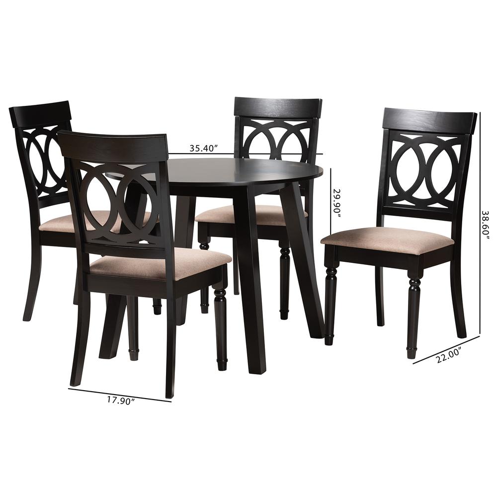 Charlottle Modern Beige Fabric and Dark Brown Finished Wood 5-Piece Dining Set. Picture 20