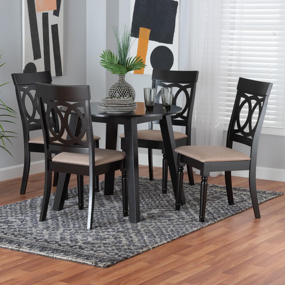 Charlottle Modern Beige Fabric and Dark Brown Finished Wood 5-Piece Dining Set. Picture 18