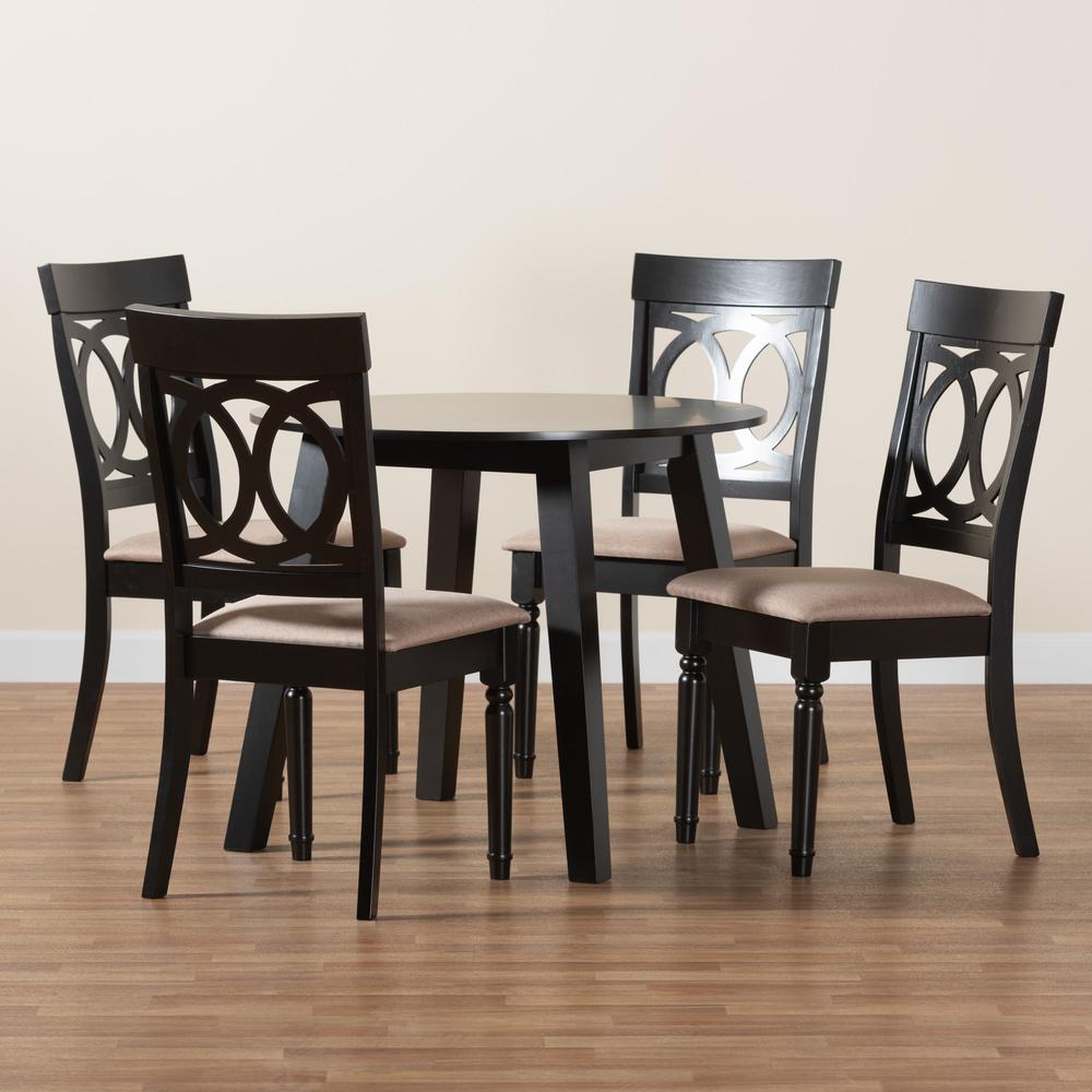 Charlottle Modern Beige Fabric and Dark Brown Finished Wood 5-Piece Dining Set. Picture 19