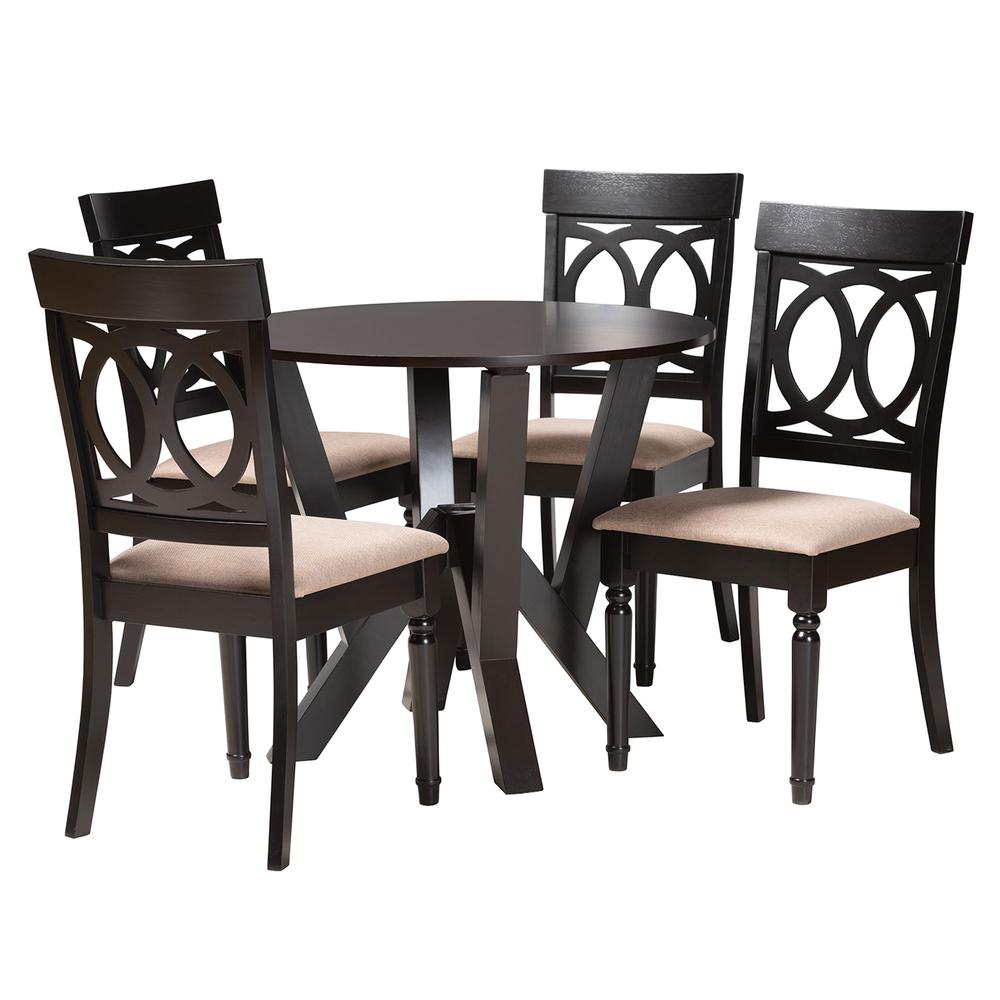 Angie Modern Sand Fabric and Dark Brown Finished Wood 5-Piece Dining Set. Picture 11
