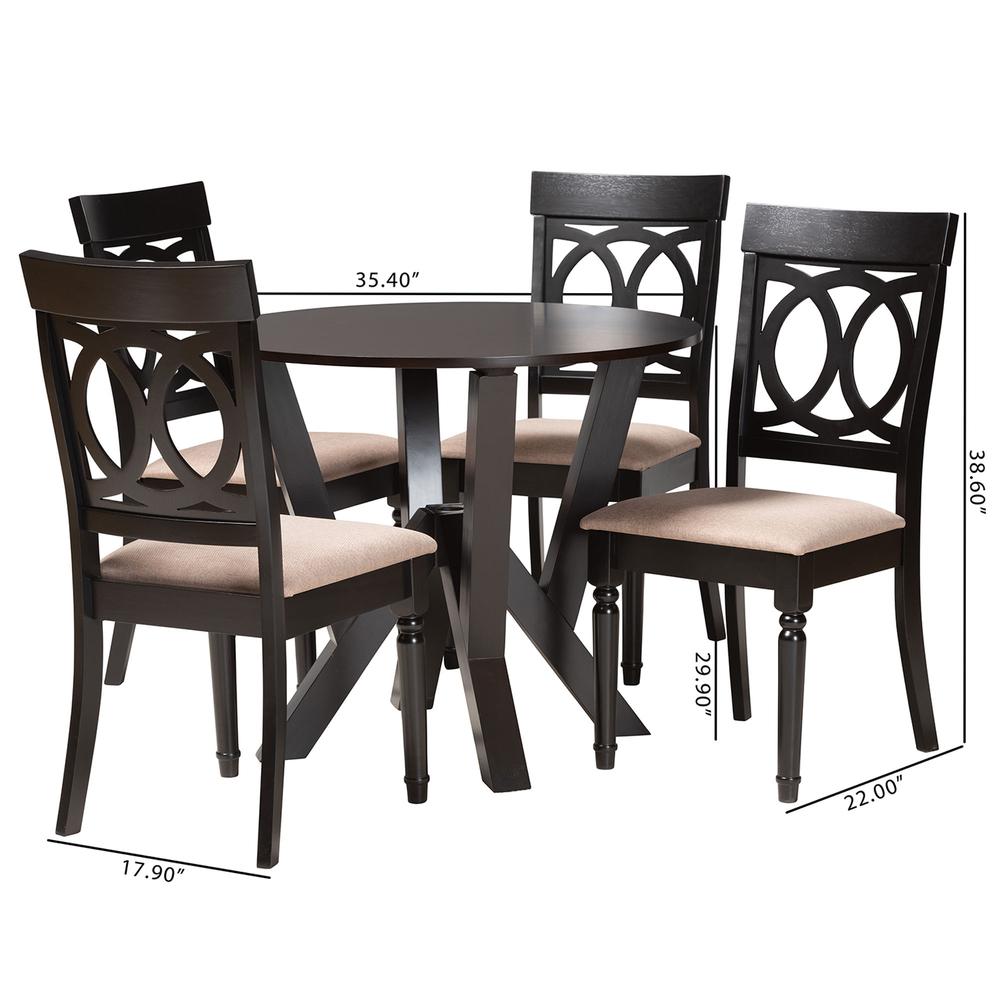 Angie Modern Sand Fabric and Dark Brown Finished Wood 5-Piece Dining Set. Picture 20