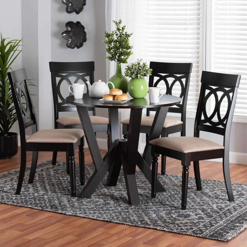 Angie Modern Sand Fabric and Dark Brown Finished Wood 5-Piece Dining Set. Picture 18